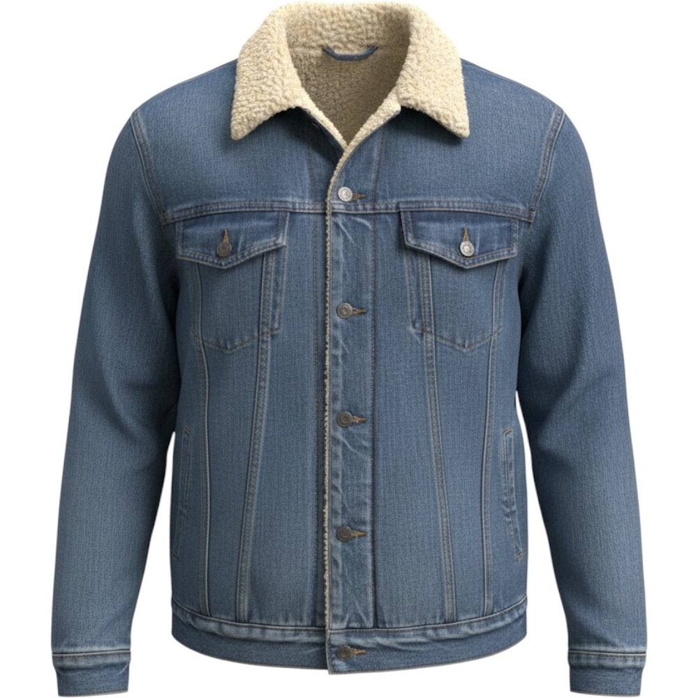 Unbranded Sherpa‎ Lined Denim Trucker Jacket Mens L Blue Excellent Fleece Warm